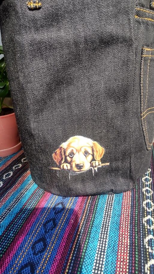 デニムリメイクトートバッグ（バケツトート）わんこプリント