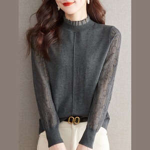 Sheer Lace Sleeve High Neck Knit 　TO0995