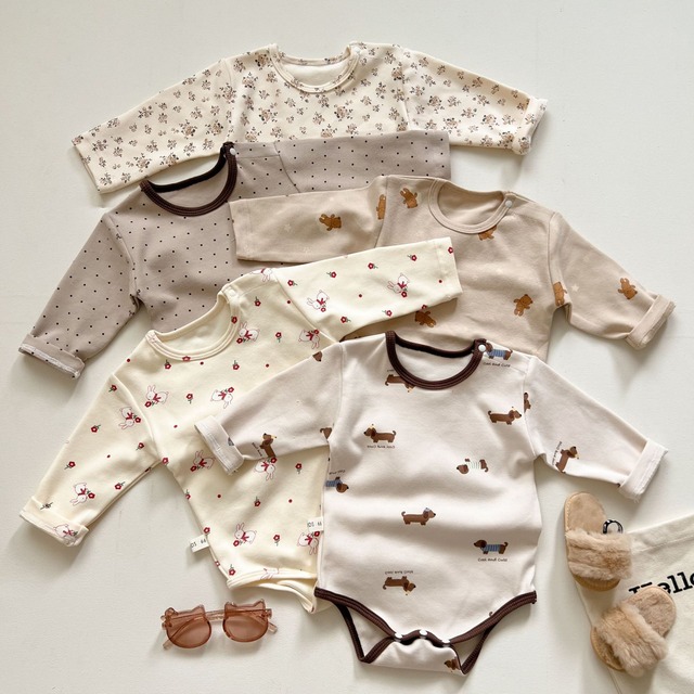 【冬作】動物or小花柄 ロンパース