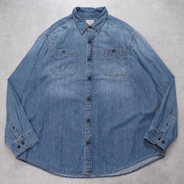 エルエルビーン デニムシャツ 無地 古着 00s ポケット 青 XL 14001