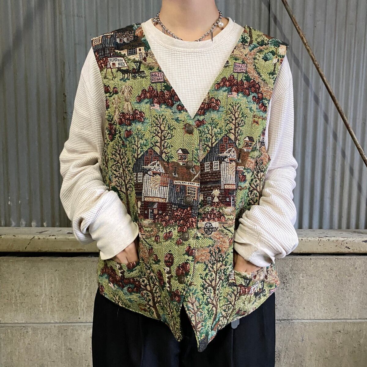 KAREN SCOTT ゴブラン織り 総柄ベスト ジレ レディースL 古着 