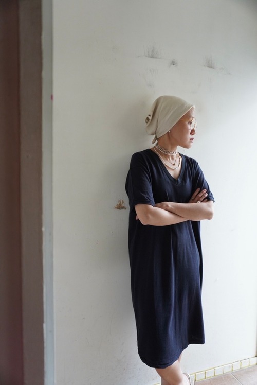 1970s Deadstock "RUSSEL" Cotton Vneck Tee Dress(L)