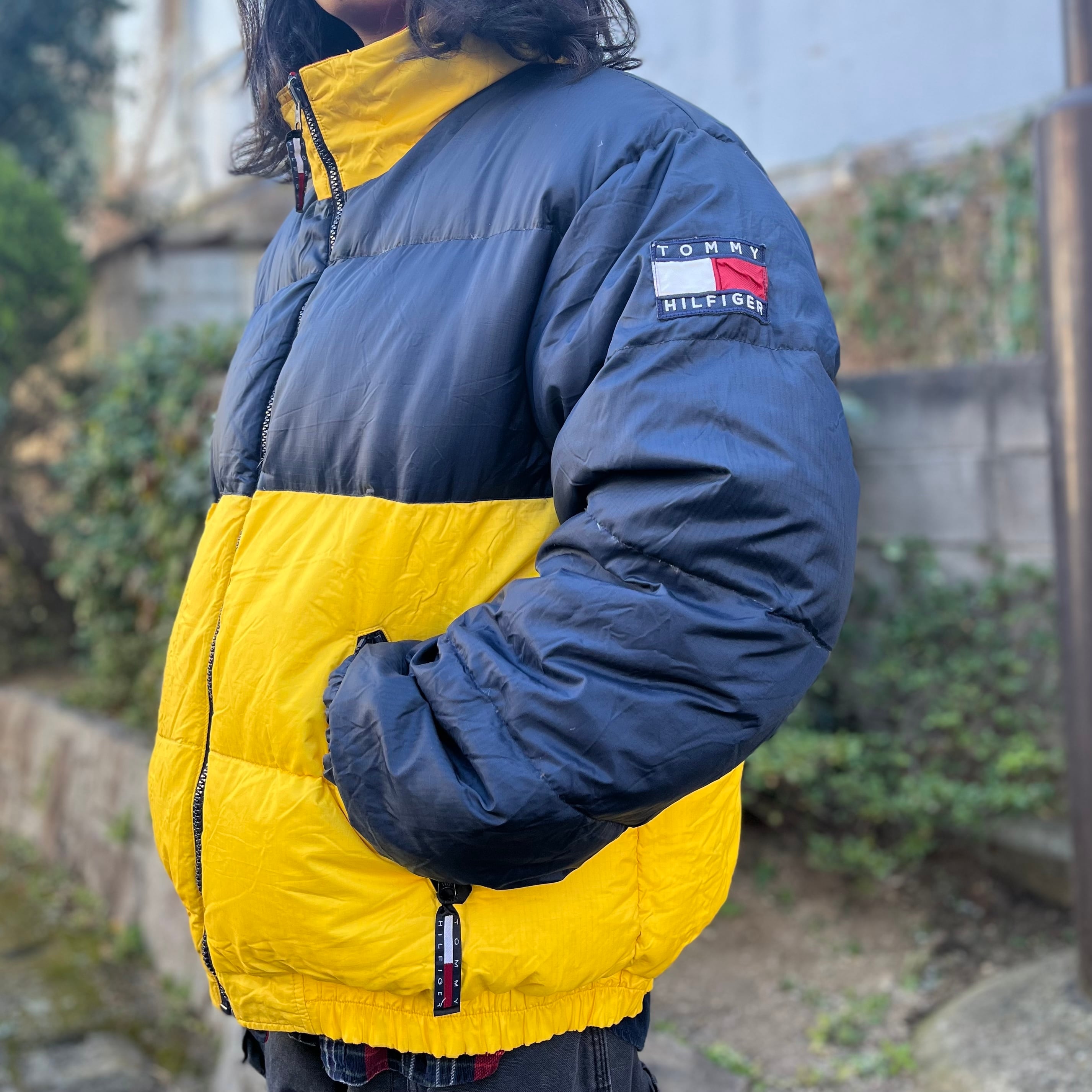 90年代〜 size:XL【 TOMMY HILFIGER 】トミーヒルフィガー ダウンジャケット 中綿ナイロンジャケット ナイロンジャケット  リバーシブル 立ち襟 マルチカラー 古着 古着屋 高円寺 ビンテージ