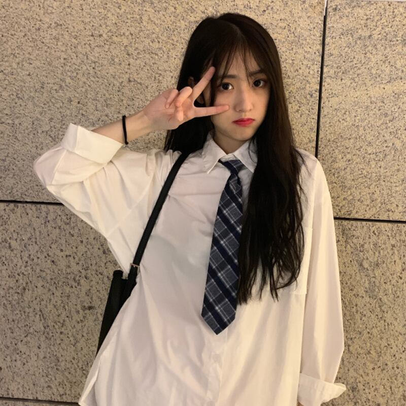 送料無料 スクールコーデに プレッピー カジュアル チェック柄 ネクタイ シャツ ブラウス Lamitte Deco トレンド 韓国ファッション ショップ Base店