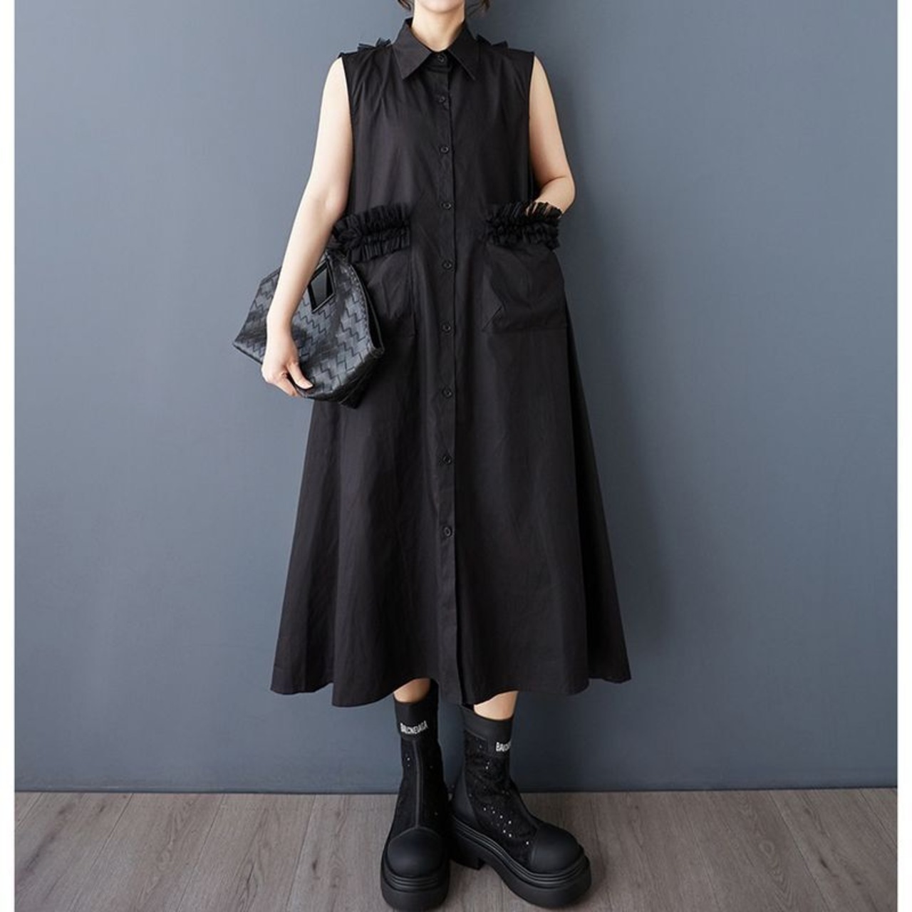 エッジステッチ ノースリーブ バックオープンドレス  30148