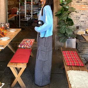 drawstring check wide-leg pants　J00231