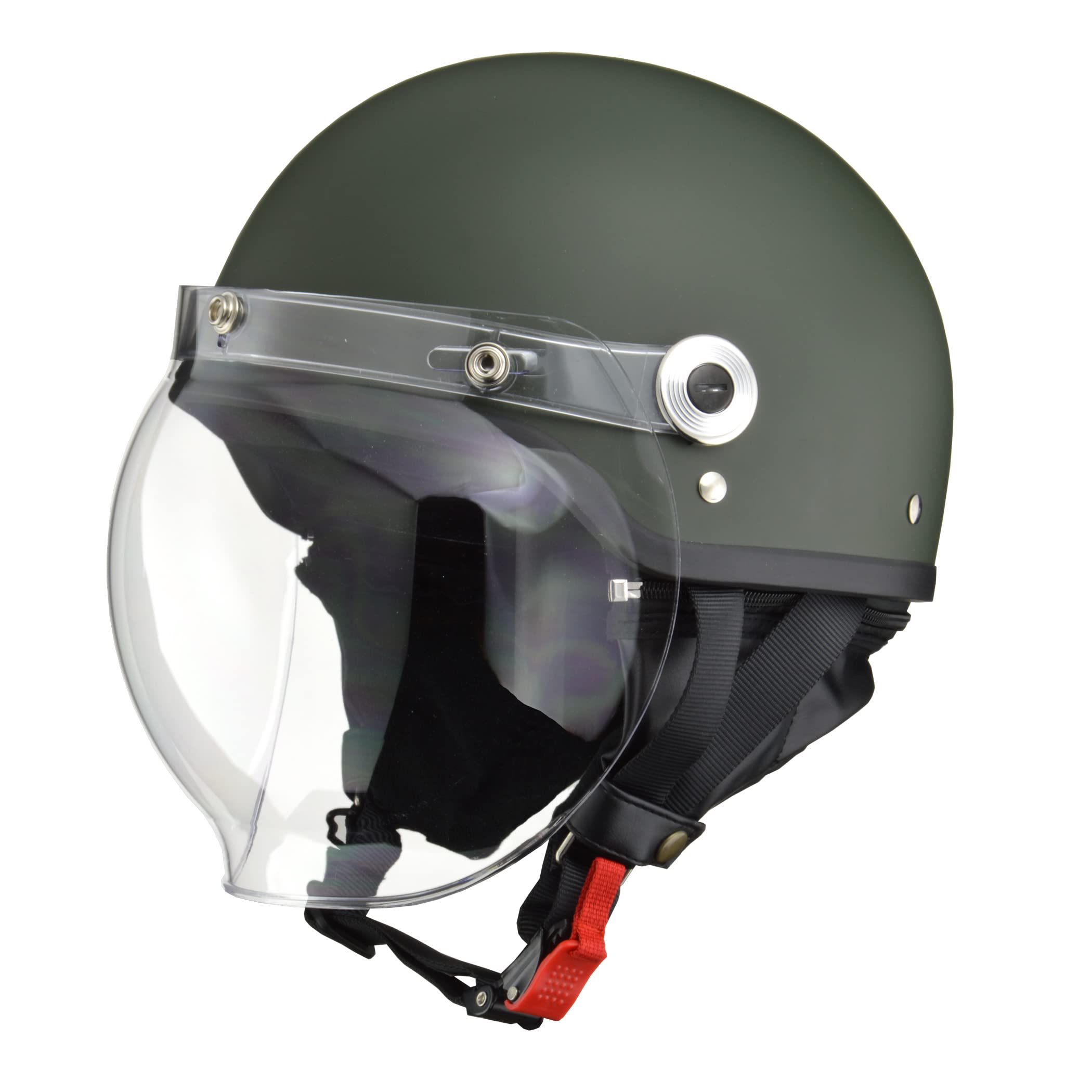 【努力特価】リード工業(LEAD) バイクヘルメット バブルシールド付きハーフ CR-761 マットグリーン LLサイズ (61-62cm未満)
