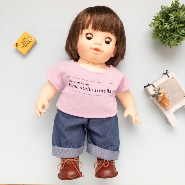 【２点セット】トレーナーズボンセット服（ピンク白Tシーパン）ぽぽちゃん