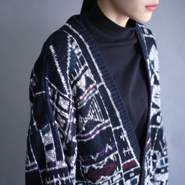 dark tone geometry pattern 3b loose silhouette cardigan