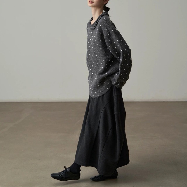 Curved panel long skirt【2color】 C1452