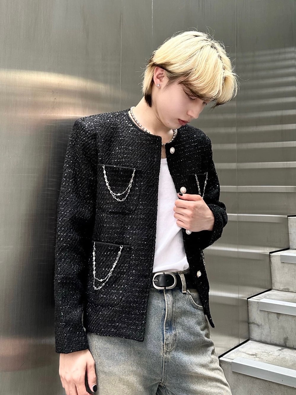 ALUDE SELECT】Pearl button tweed jacket | alude