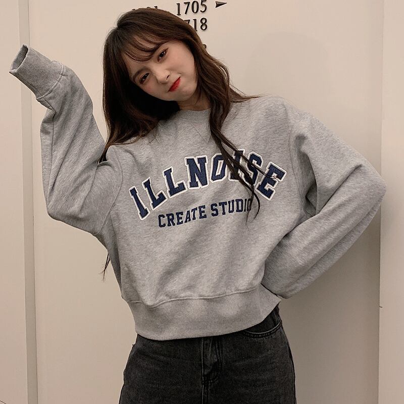 送料無料 アメカジ クルーネックトレーナー トップス トレーナー ロゴ カジュアル 着回し 学生 双子コーデ Lamitte Deco トレンド 韓国ファッション ショップ