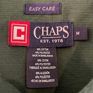 【CHAPS】 無地 長袖シャツ ディープグリーン ワンポイント M アメリカ古着