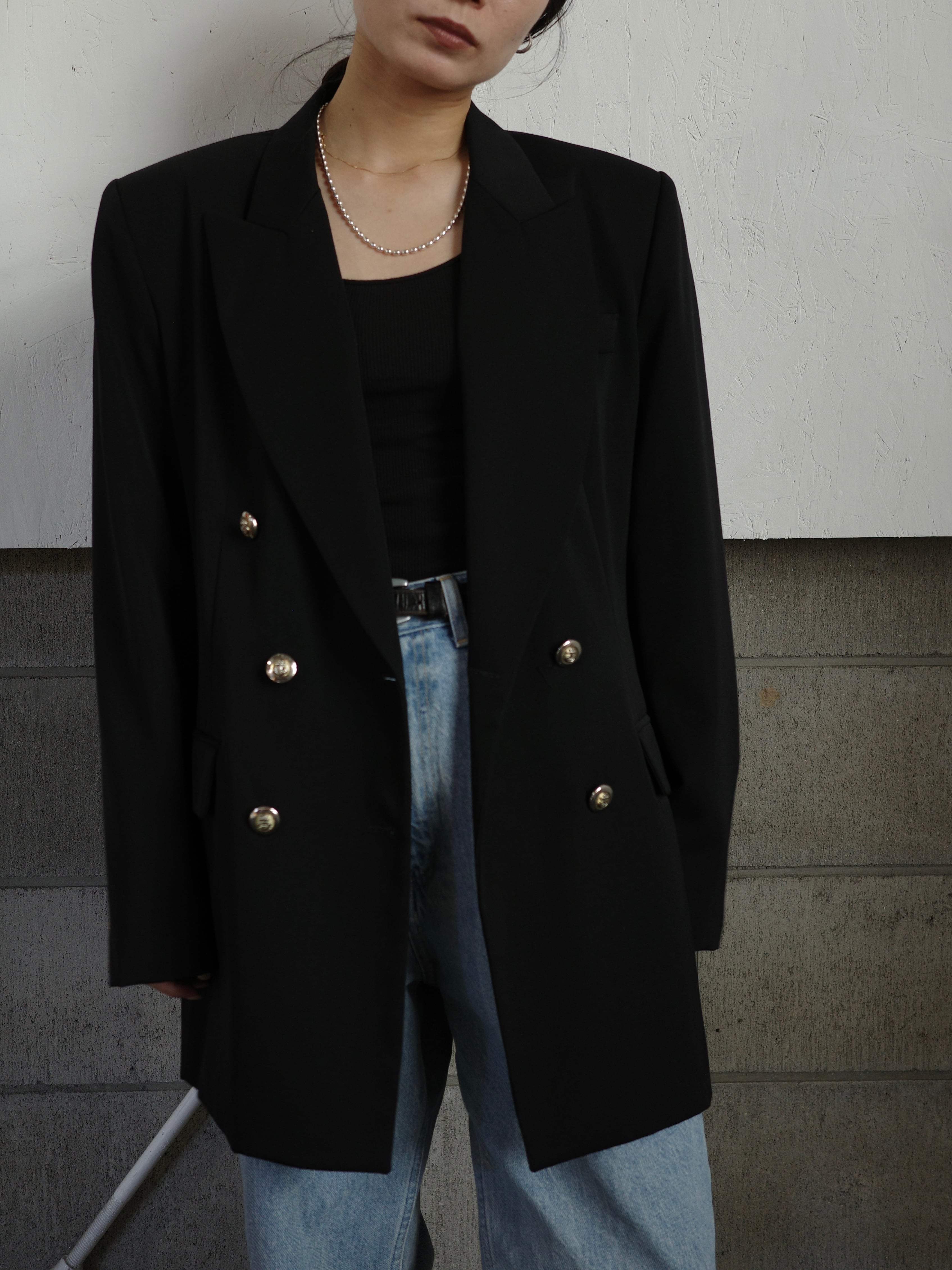 <vintage>double wool black jacket
