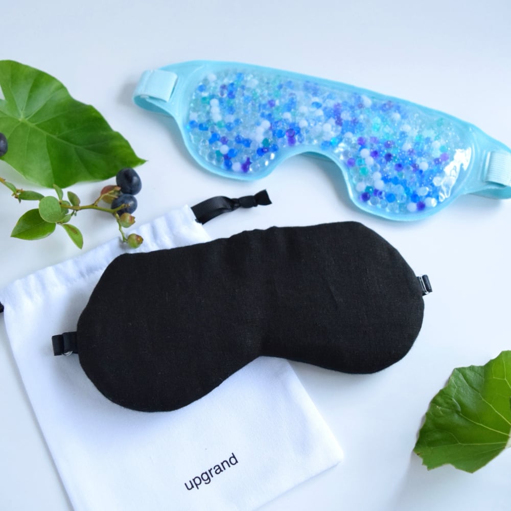 アイマスクとアイピローのリラックスセット|リネンブラック|収納ポーチ付|Cool & Hotアイピロー