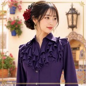 フラメンコ 衣装 あとりえaiai トップス ブラウス パープル系 紫 無地 フリル レース 伸縮 無地 ストレッチ ダンス パーティ 発表会 濃い紫 おしゃれ 高級感 可愛い 舞台衣装 ステージ 上品 エレガント
