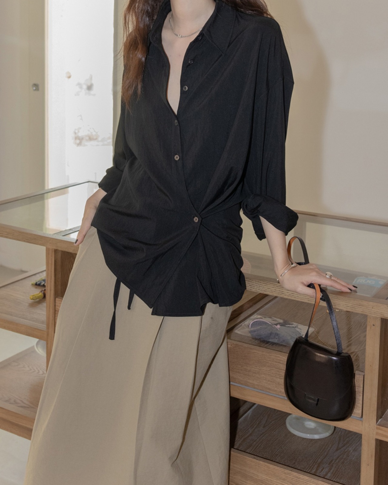 Design draped long sleeve Shirt T20064