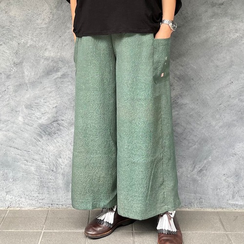 着物リメイクワイドパンツ - kimono elastic waist pants
