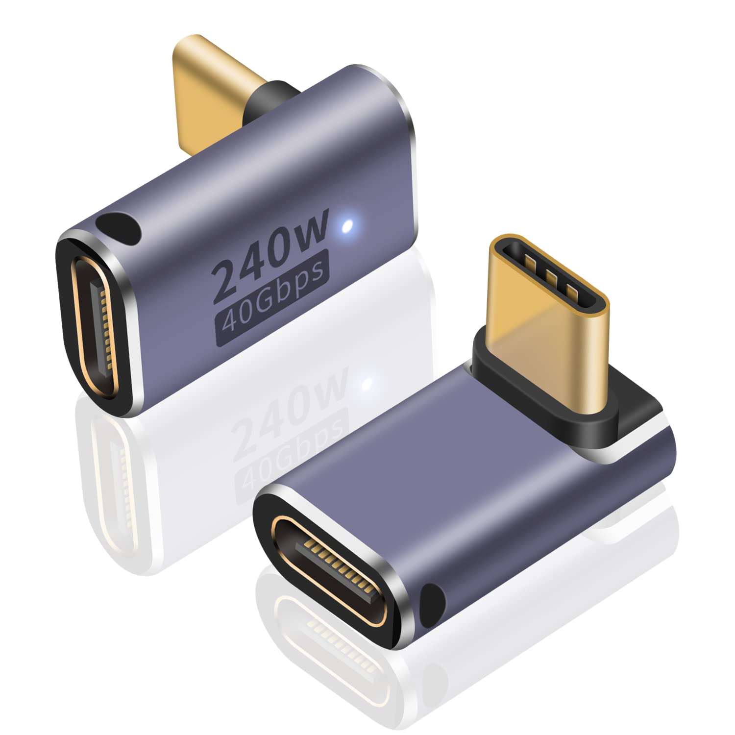 Poyiccot USB Type C L字 アダプタ 240W、L字 USB C 変換アダプタ【40Gbps 高速データ転送/8K@60Hz映像出力】USB C 延長アダプタ USB 4.0 タイプC アダプタThunderbolt 4対応 MacBook Pro/MacBook Air, 2個