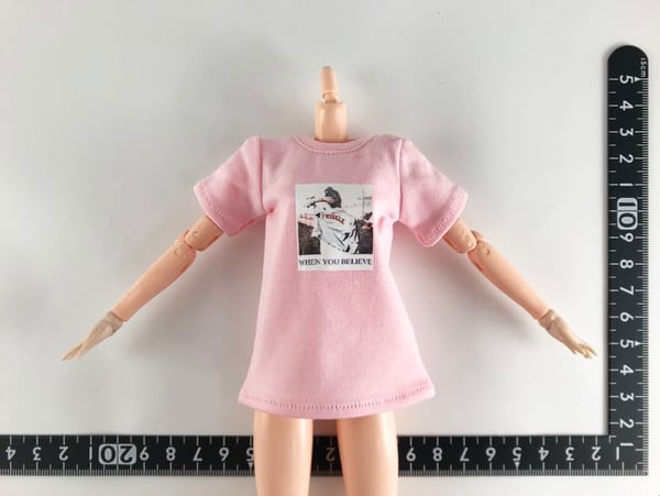 ドール服 1/6 男女兼用27 プリント 半袖Tシャツ ピンク STK 05922 - 画像1