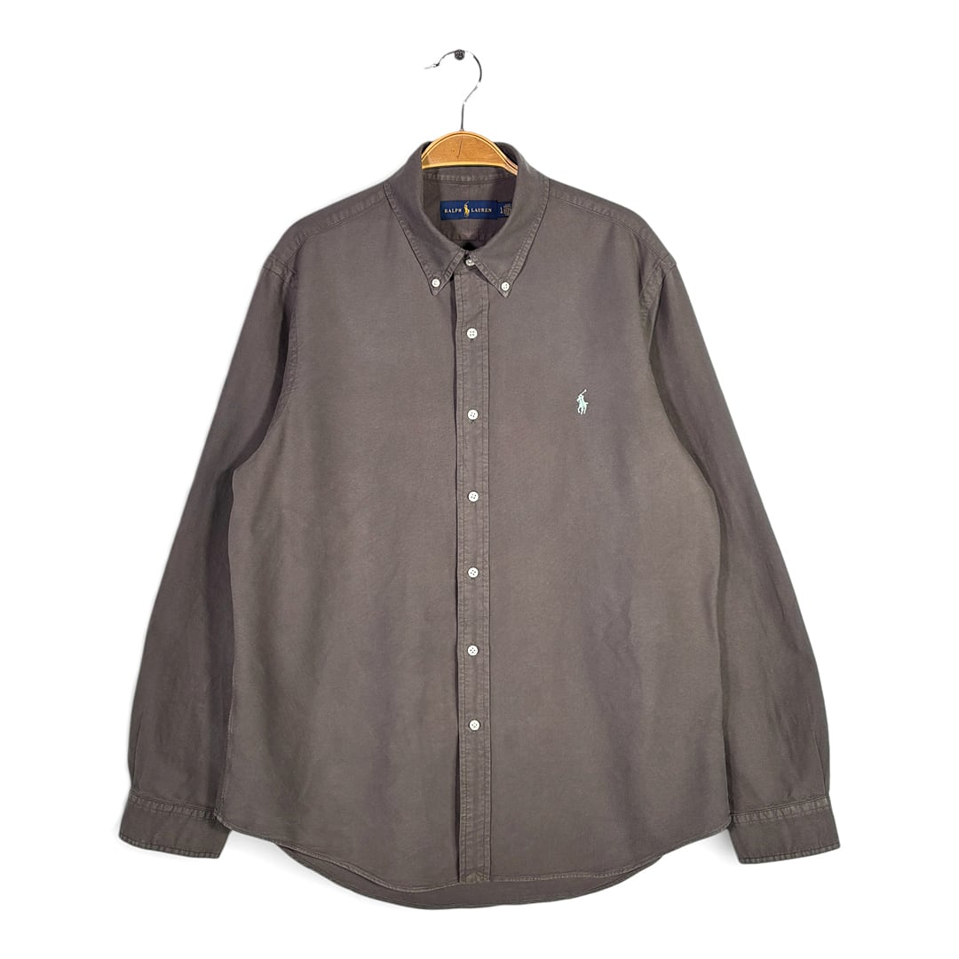 ラルフローレン アースカラー オックスフォードシャツ ボタンダウン ワンポイントロゴ ブラウン 長袖シャツ RALPH LAUREN BLAKE サイズL 古着 CA1524