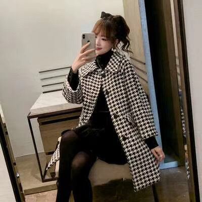 ラウンドカラー千鳥柄コート