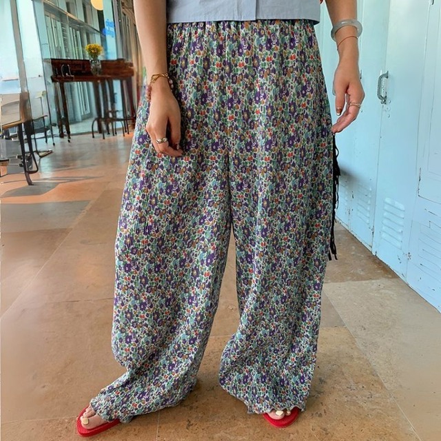 Floral pleated wide pants 00394