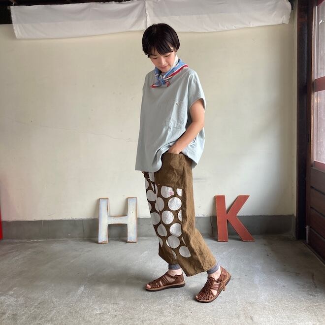 快晴堂 レディース パンツ Girl'sベルギーリネンの大きな水玉 斜め