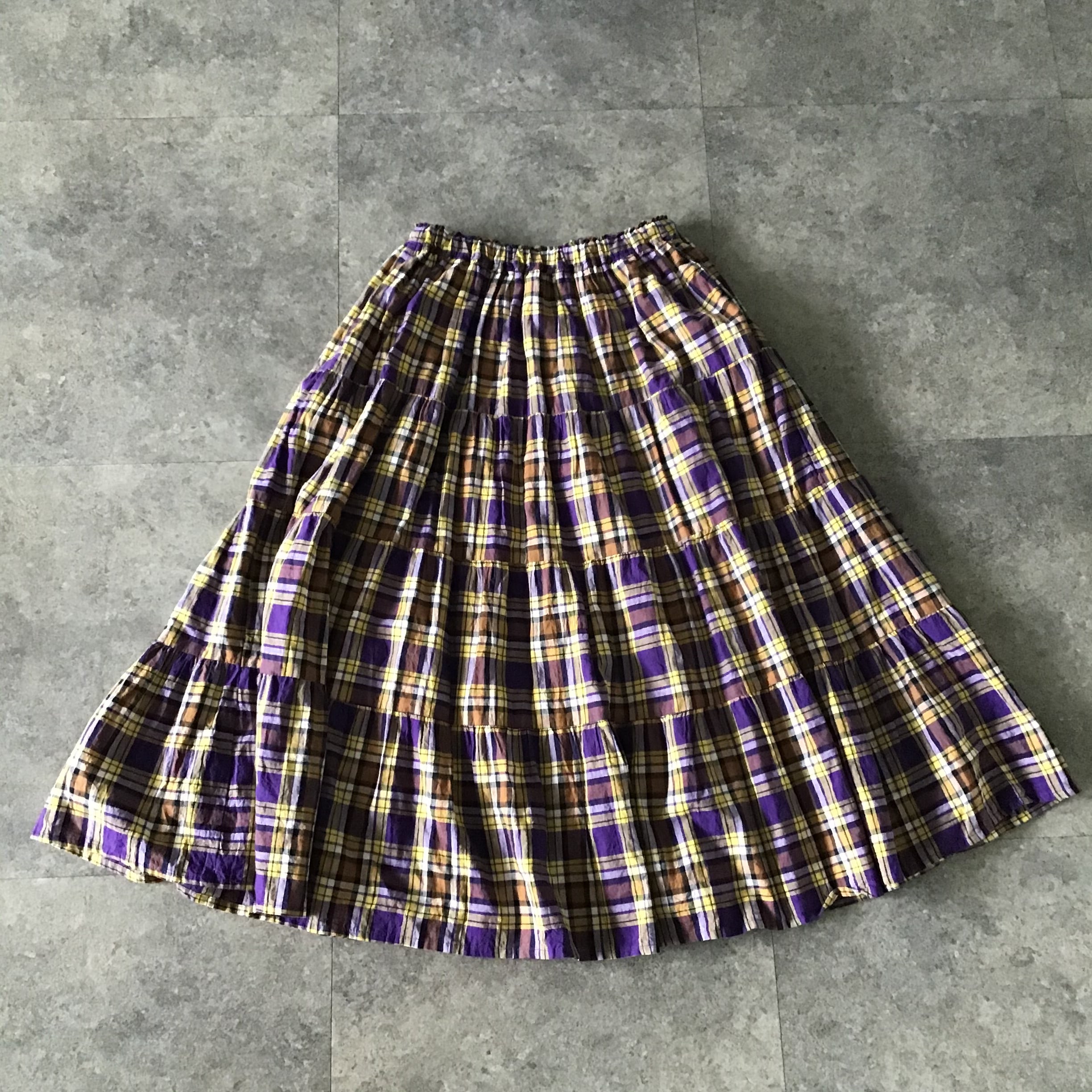 古着 パープル イエロー タータンチェックロングスカート 古着屋 Paet 古着 パープル イエロー タータンチェックロングスカート 古着屋 Paet