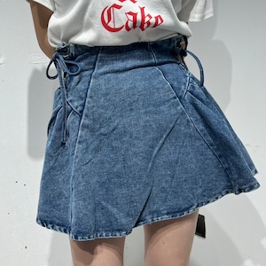 【lanan only】side ribbon denim mini skirt