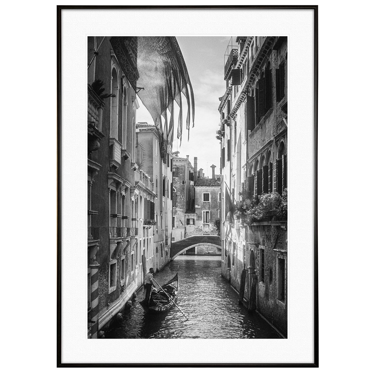 イタリア写真 ヴェネツィア運河 インテリア モノクロアートポスター額装 AS4209