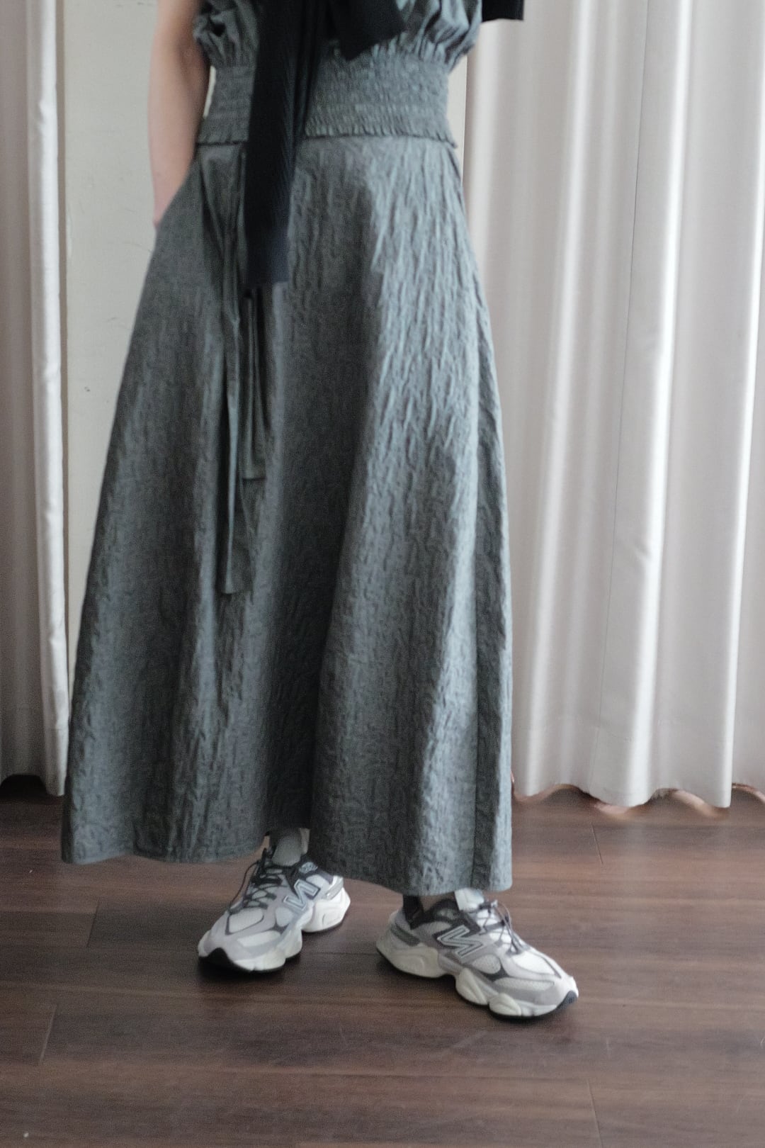 paisley print embroidery skirt gray