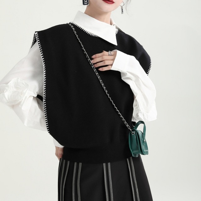 Stitched Knit Vest 00905