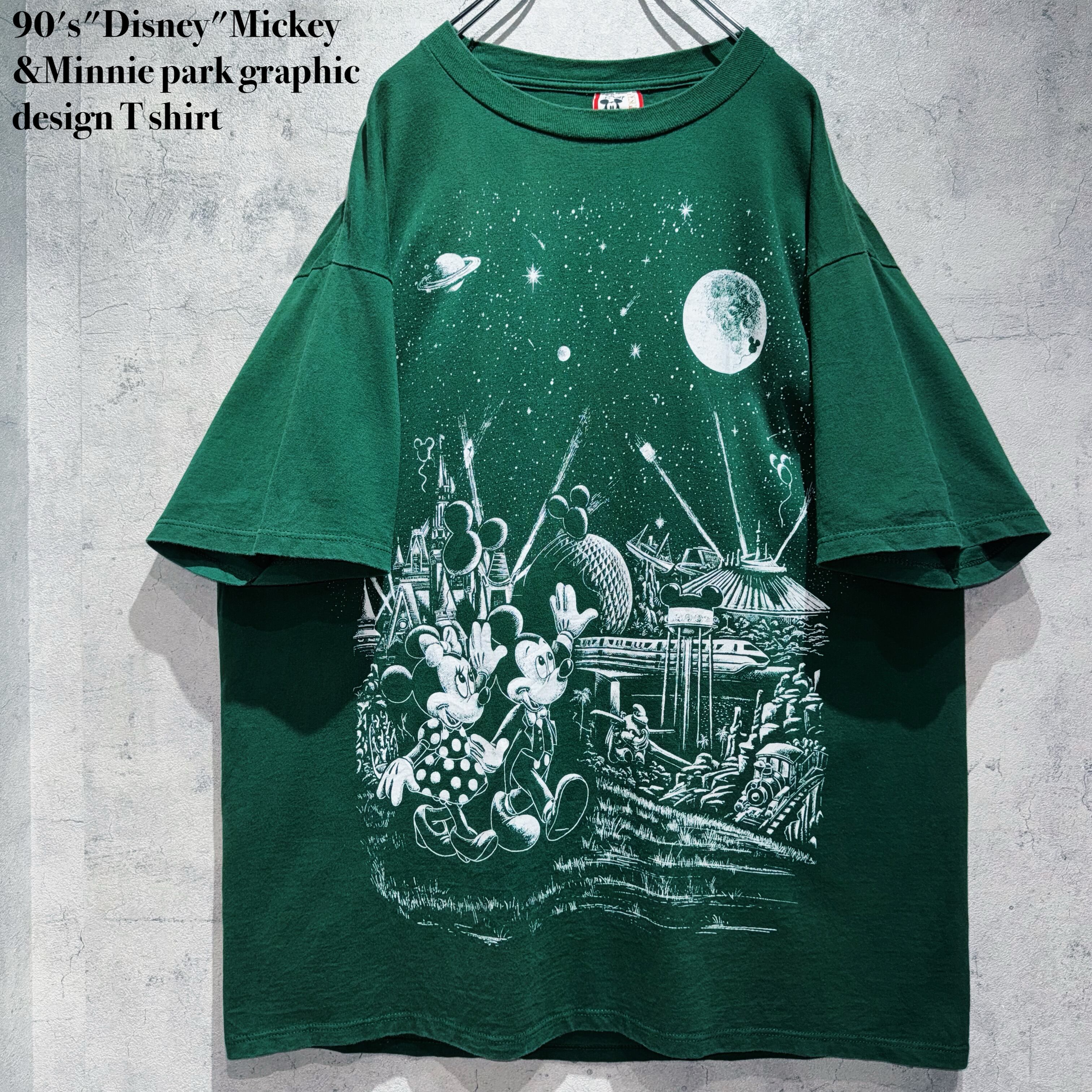 90's"Disney"Mickey&Minnie park graphic design T shirt