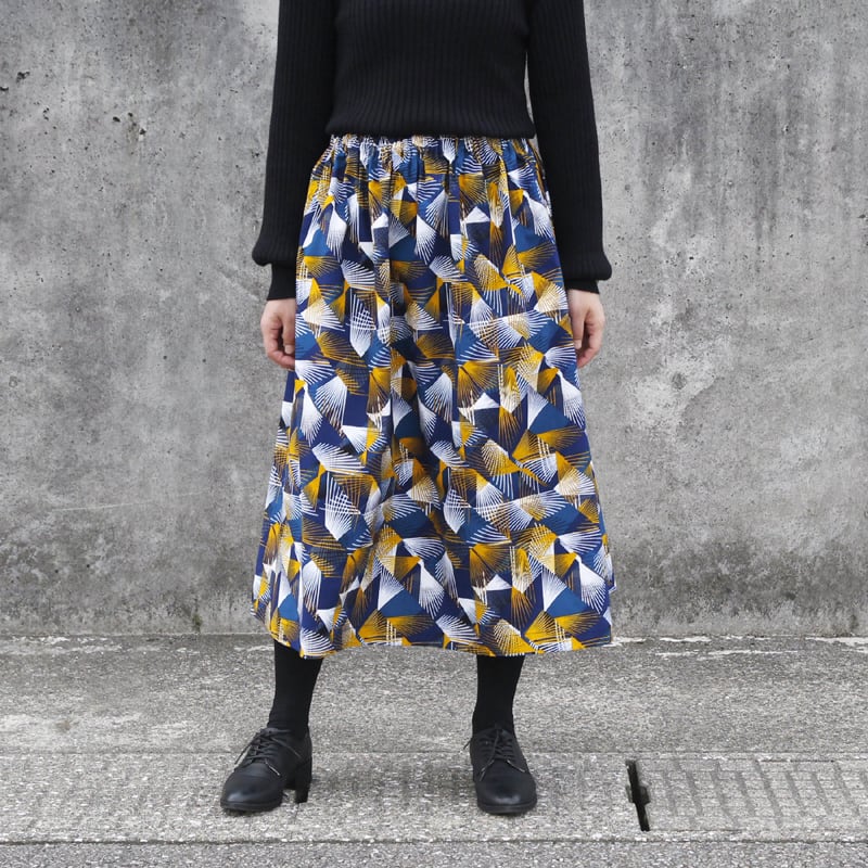 アフリカン　スカート 受注制作】アフリカ布のギャザースカート（ファーンパターン