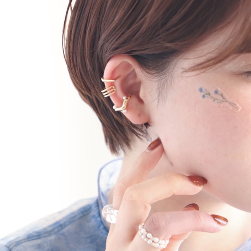 EAR CUFF || 【通常商品】 HEXAGON & MINI PEARL 3 EAR CUFF SET || 1 EAR CUFF || GOLD || FBB066