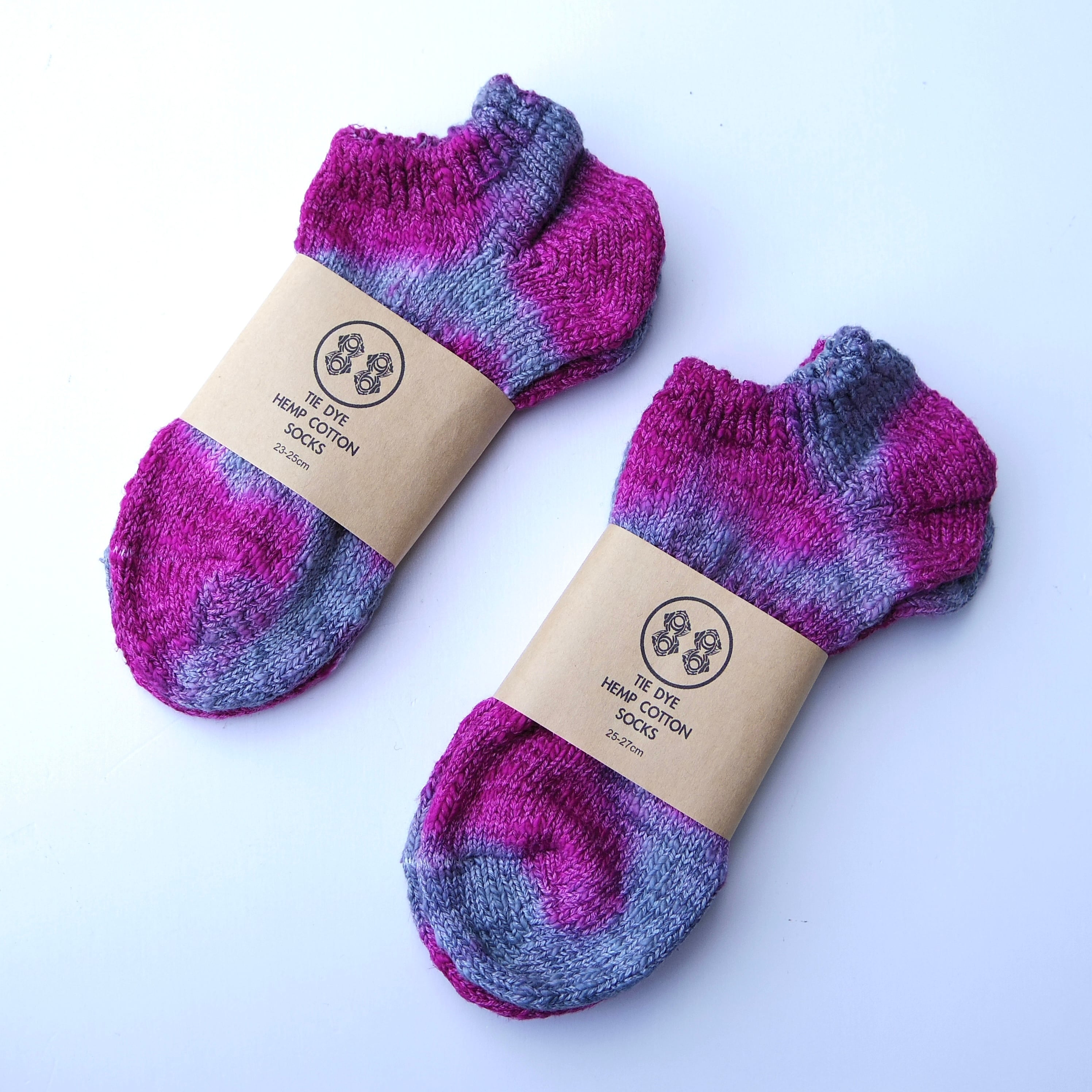 TIE DYE HEMP COTTON ANKLE SOCKS / タイダイ ヘンプコットン アンクルソックス 23-25cm/25-27cm 《Wine》