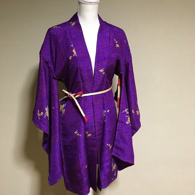 Vintage Long HAORI Silk Navy × Fine flowers【HA04】