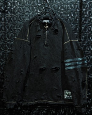【ÆIEM】original”boro”remake adidas trefoil half zip damaged sweat
