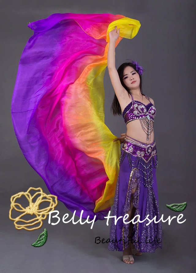 ベリーダンスシルクベール パープル チェリーピンク オレンジ イエロー100 シルクyd Belly Treasure