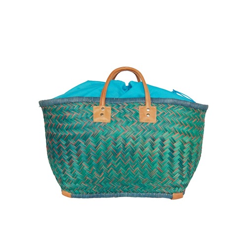 【かごバッグ】パニエM / インナーバック付き / Turquiose x Coral pink マルシェバッグ