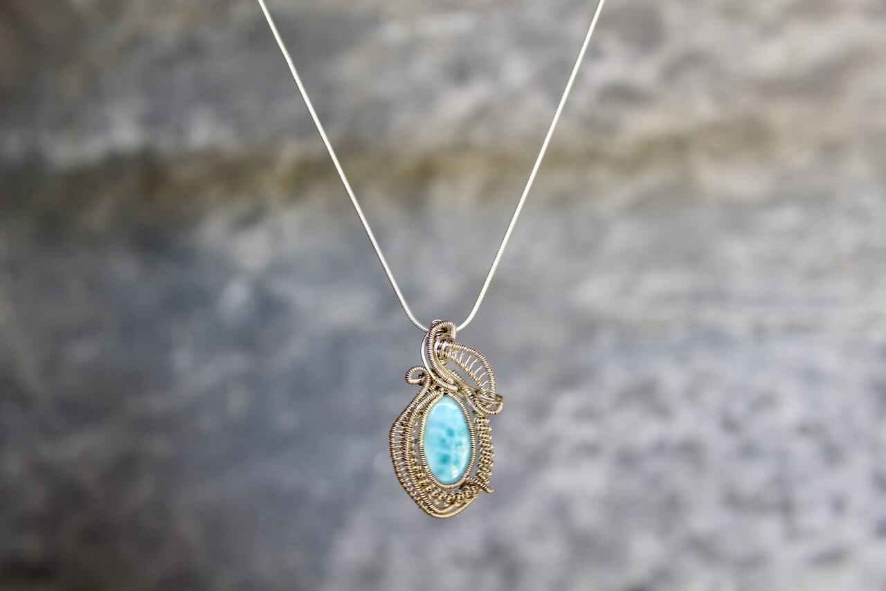 Larimar silver925 wirewrapping pendant