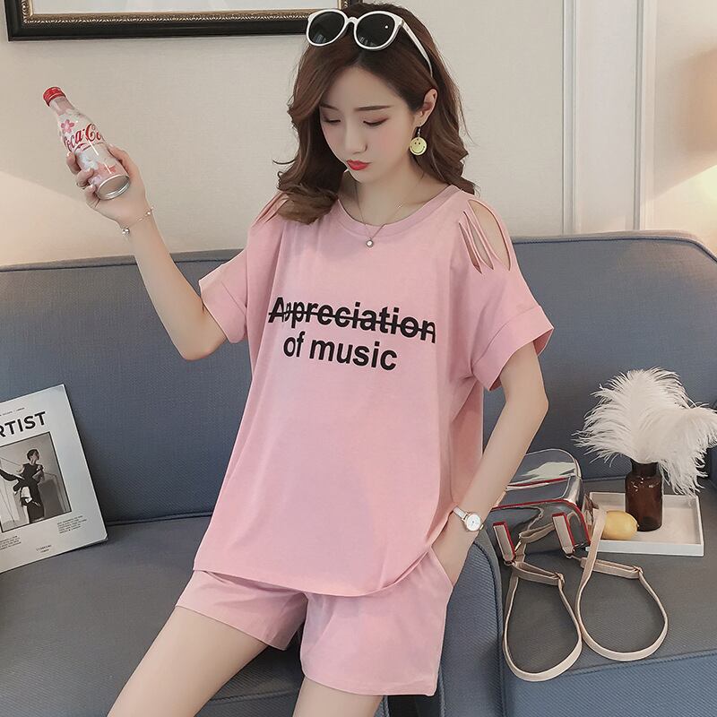 【新作】【送料無料】 マタニティウェア2019夏の新しいマタニティスーツルーズストラップレス半袖+ベリーリフトショーツツーピースセット妊婦-アリババ ショート ハーフスリーブ サマー 夏物 ブルマー expec21472157426