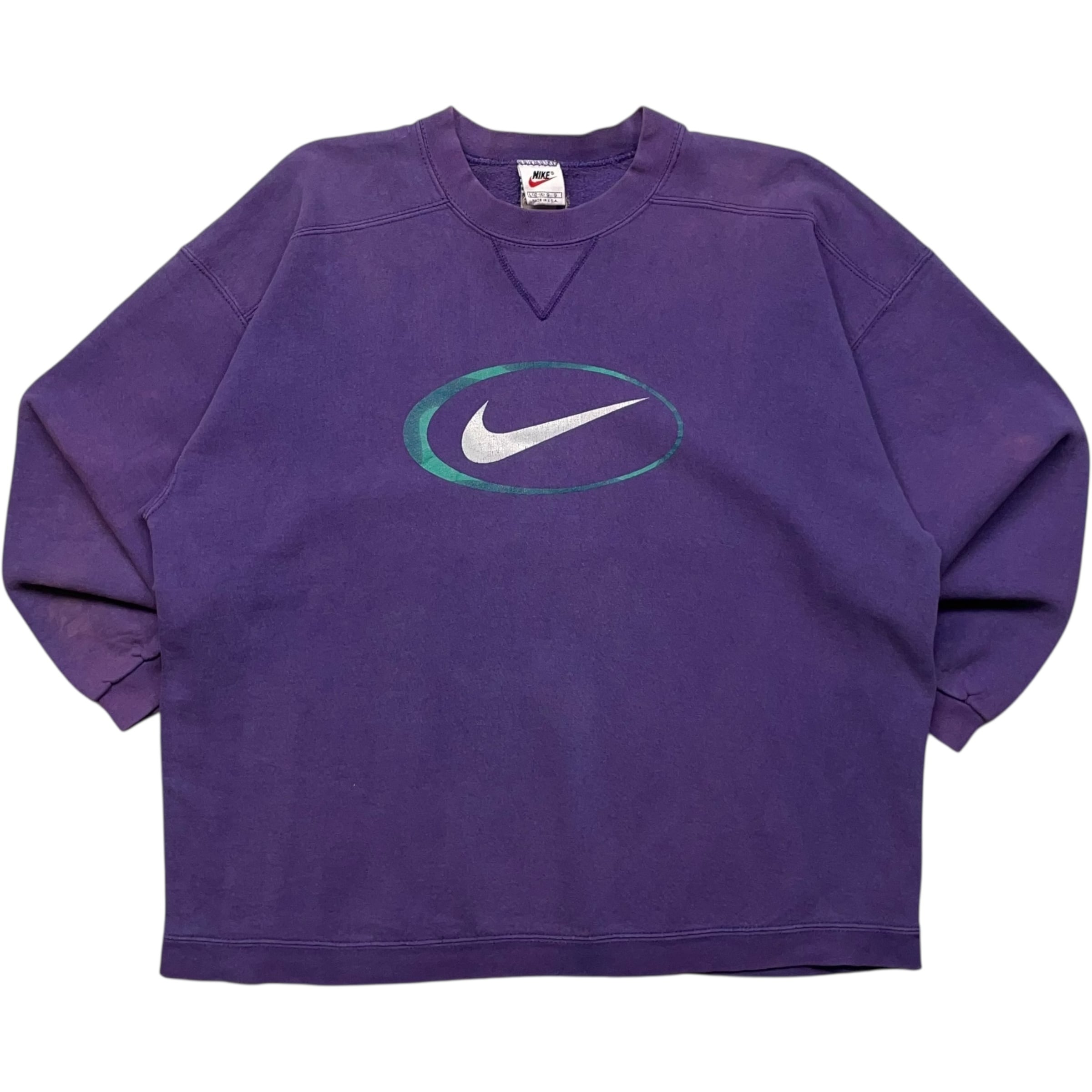 《L》 NIKE ナイキ スウェット スウッシュ プリントロゴ フェード パープル USA製 90年代 vintage no.8878