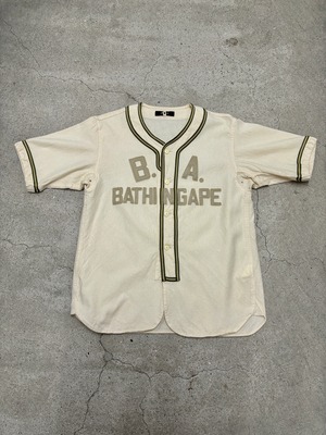 90～00s A BATHING APE/Baseball Shirt/初期/M/ベースボールシャツ/フェルトワッペン/半袖シャツ/クリーム/BAPE/アベイシングエイプ