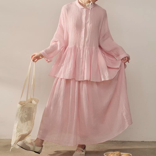 【2点セット】ワッシャーリネンブラウス＋フレアスカート ・10254