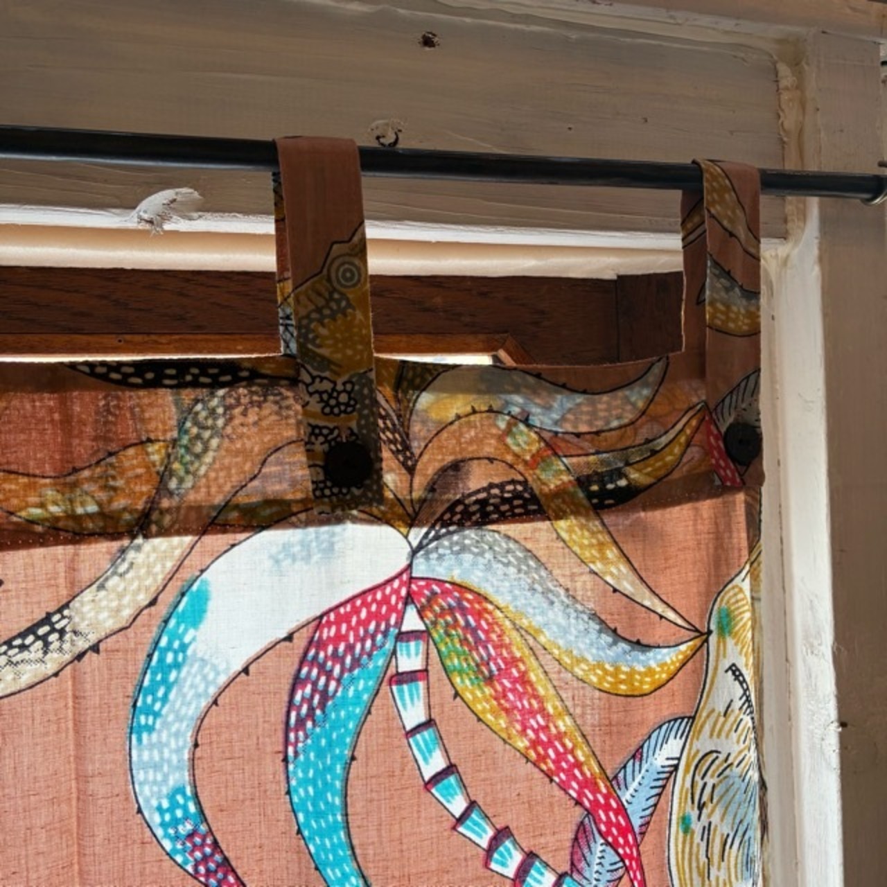 India animal & Botanical  door curtain　インド　アニマル＆ボタニカルドアカーテン　AA　ベージュ　100×180cm　間仕切り　暖簾　植物　コットン　木版