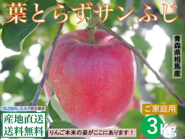 【早期予約受付中】青森県津軽産りんご「葉とらずサンふじ」ご家庭用３Kｇ/箱【送料無料】 | こだわり市場 powered by BASE
