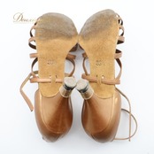 社交ダンス 衣装 ラテン シューズ ブラウン系 チャコット Chacott 23 1/2 茶 靴 くつ ヒール ストラップ 明るい 上品 かわいい ダンス衣装 光沢 ステージ イベント パーティー シンプル 練習 レッスン