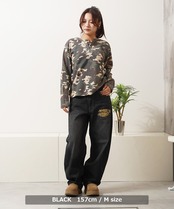 ◆チェック柄 バックアーチ ワイドデニムパンツ◆wi-197038